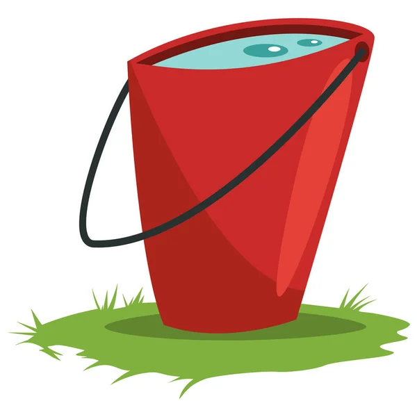 Červený Kbelík Vodou Zahradní Nářadí Zásoby Pro Zavlažování Vektorové Kreslené — Stockový vektor