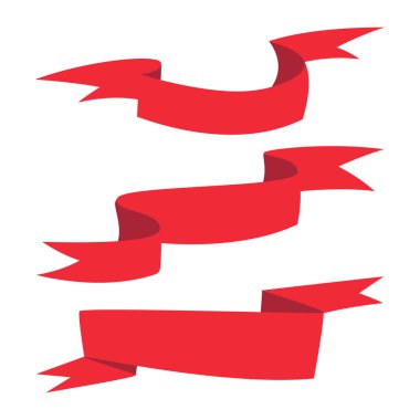 Kırmızı kurdele pankartı farklı şekillerde vektör karikatürü beyaz arkaplanda izole edildi.