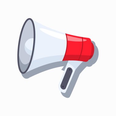 Megafon, hoparlör vektörü çizgi film düz simgesi beyaz arkaplan üzerinde izole.