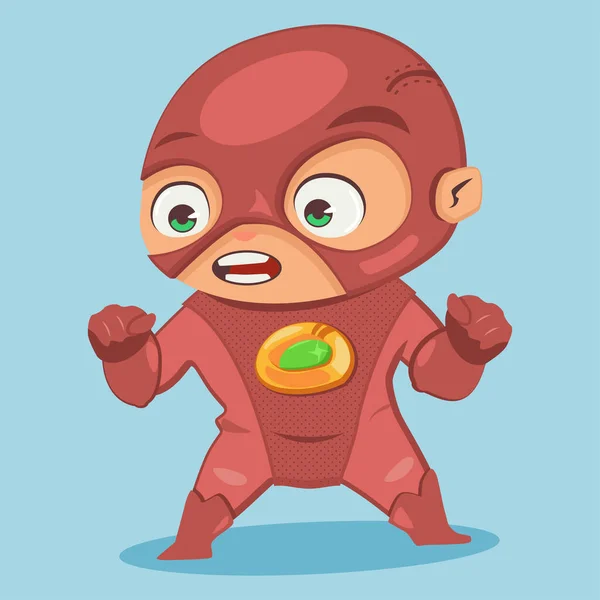 Miúdo Super Herói Disfarçado Vermelho Personagem Desenho Animado Vetorial Estilo —  Vetores de Stock