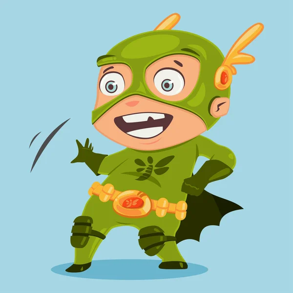 Miúdo Super Herói Disfarçado Verde Personagem Desenho Animado Vetorial Estilo —  Vetores de Stock
