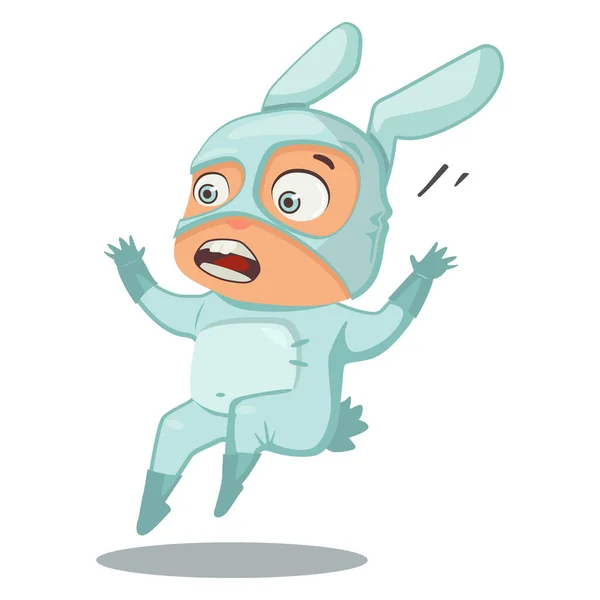 Superhero Kid Rabbit Costume Vector Cartoon Character Retro Style Blue — Stock Vector