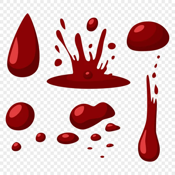 Blood Drops Splashes Vector Flat Icons Set Isolated Transparent Background — Stock Vector