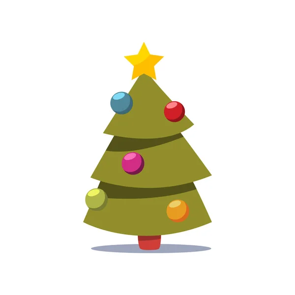 Árbol Dibujos Animados Navidad Decorado Con Bolas Una Estrella Icono — Archivo Imágenes Vectoriales