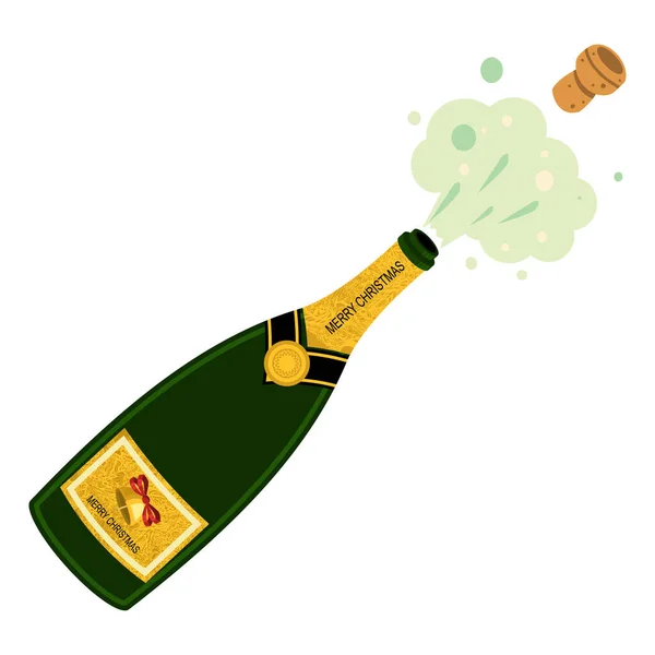 Champagne Flaska Explosion Vektor Tecknad Illustration Isolerad Vit Bakgrund — Stock vektor