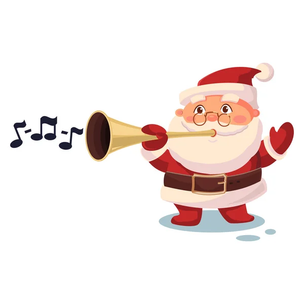 Noel Baba, beyaz arka planda izole edilmiş flüt vektörü Noel çizgi filmi karakterini oynuyor..