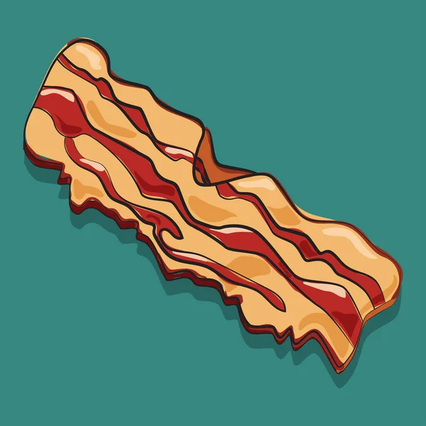 Stekt Bacon Isolerad Bakgrunden Traditionell Frukost Vektor Tecknad Mat Ikon — Stock vektor