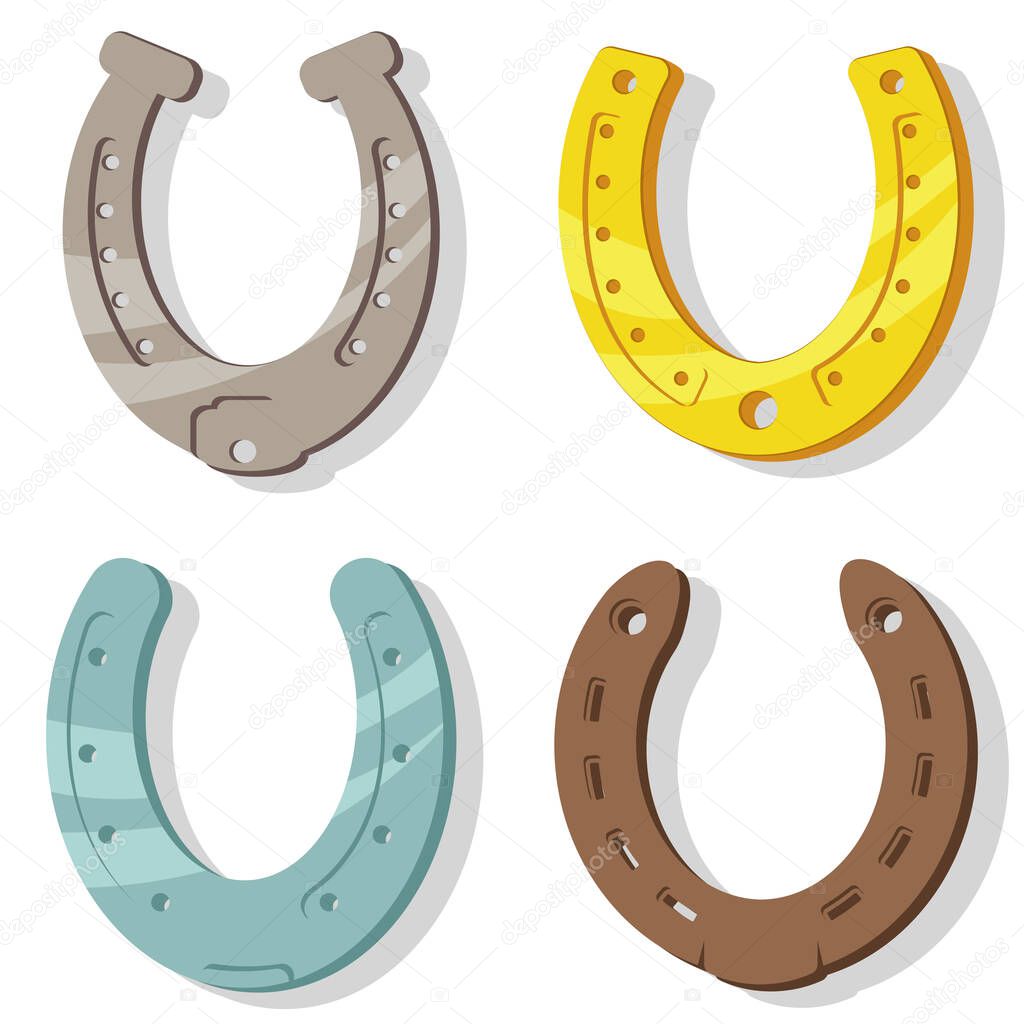 Horseshoe vector cartoon set of icons isolated on white background.