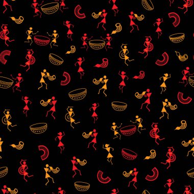 Vektör warli kusursuz şablon arka planı. Duvar kağıdı, kumaş ve ambalaj için mükemmel..