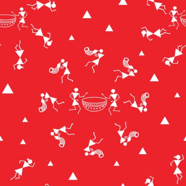 Vektör geleneksel Warli Sanat kusursuz desen - el çizimi geleneksel kabile sanatı Hindistan. Kumaş, duvar kağıdı ve baskı projeleri için mükemmel.