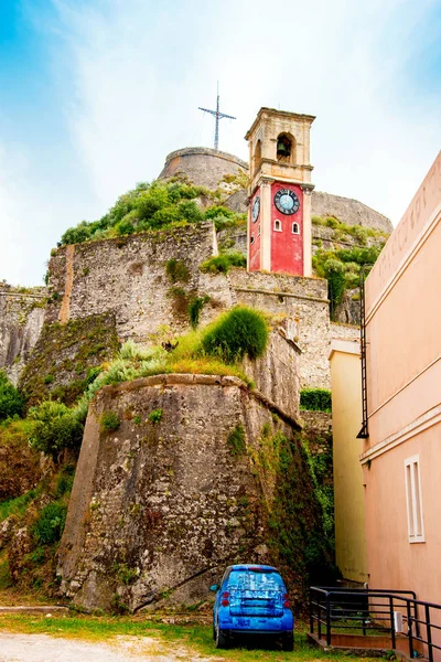 Krásná Krajina Hodinami Bell Tower Staré Pevnosti Kerkyra Korfu Řecko — Stock fotografie