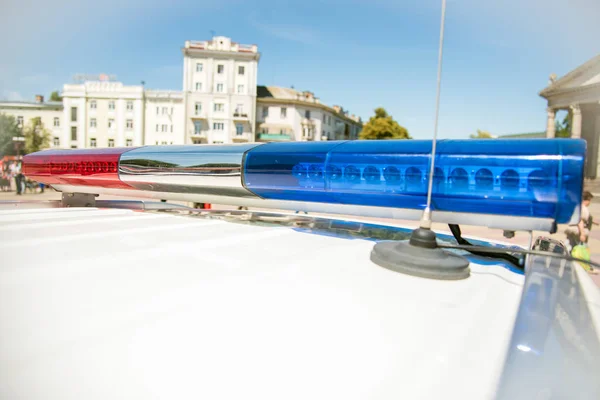 Сигнальна Лампа Поліцейському Автомобілі Тлі Фрагмента Вулиці Міста Безпека Допомога — стокове фото