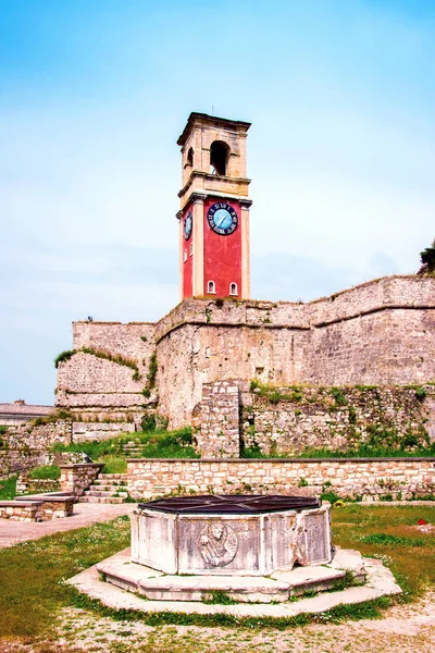 Krásná Krajina Hodinami Bell Tower Staré Pevnosti Kerkyra Korfu Řecko — Stock fotografie