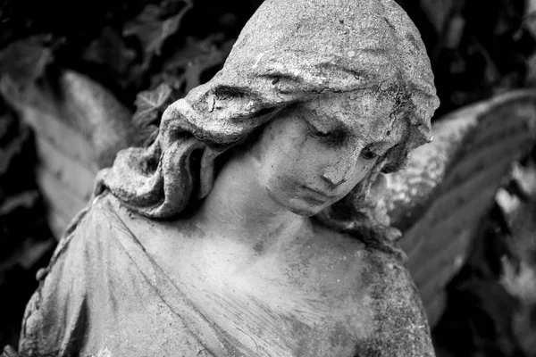 Frammento Antico Angelo Scultura Bagliore Oro Nel Vecchio Cimitero Simbolo — Foto Stock