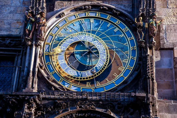 Astronomiska klockan (Orloj) närbild i Prag, Tjeckien, E — Stockfoto