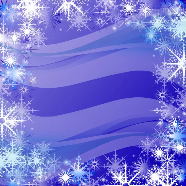Το νέο έτος. Χριστούγεννα. Μπλε φόντο, υφή. Νιφάδες χιονιού. Πλαίσιο. Πρότυπο, καρτ ποστάλ. — Διανυσματικό Αρχείο