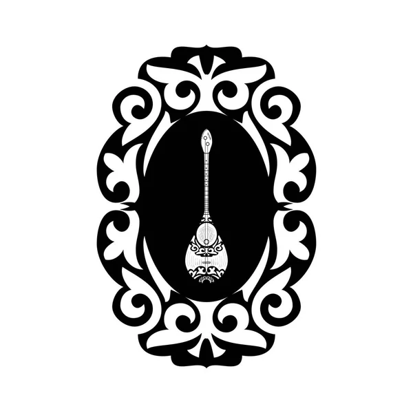 Dombra. Instrument national. Motif, ornement. Croquis. Logo. Monochrome — Image vectorielle