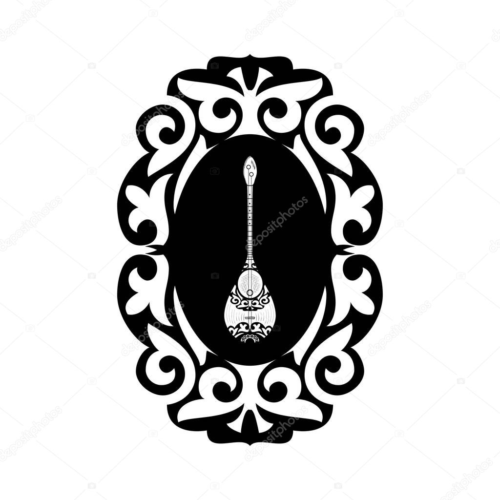 Dombra. National instrument. Pattern, ornament. Sketch. Logo. Monochrome