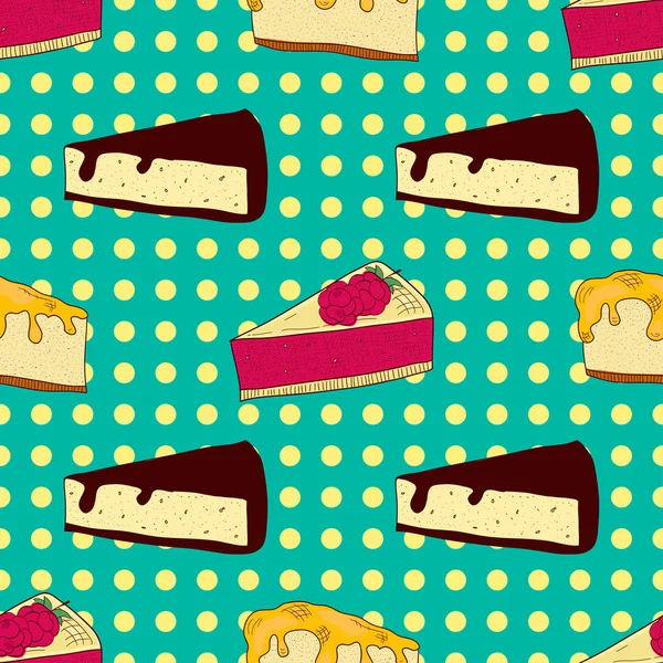 Cheesecake met frambozen, limn, chocolade. Achtergrond, wallpaper, besstovny. Schets, doodle. — Stockvector