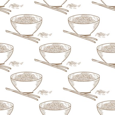 Pirinç, kase, sopa. Kroki. Arka plan, duvar kağıdı, sorunsuz. Tek renkli