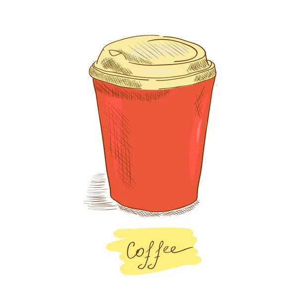Kawy. Czerwonym szkłem. Amerykański, espresso, cappuccino. Szkic. Na białym tle. — Wektor stockowy