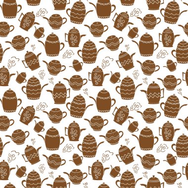 Su ısıtıcısı. Beyaz arka plan üzerinde kahverengi deseni. Duvar kağıtları, sorunsuz. Siluet