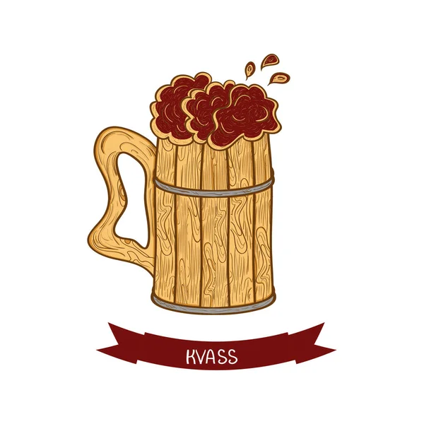 Kvass. Drink. Mug. Can be used as a logo, emblem. Sketch, doodle — Stock Vector