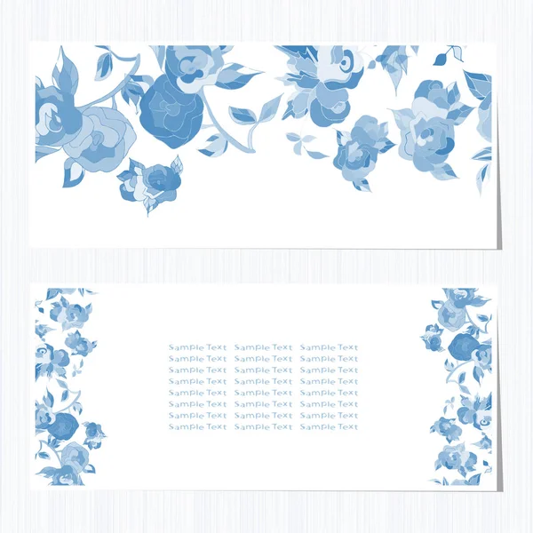 Gzhel, carte de vœux. Texture, fond. Fleurs bleues, roses sur fond blanc. ensemble — Image vectorielle