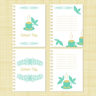 Şablon. Yeşil çay. Ayarlayın. Menü, arka plan, davet, reklam.