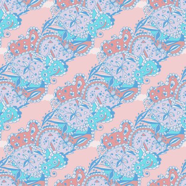 Arka plan renk ve desen. Sorunsuz. Doodle. Mavi, pembe