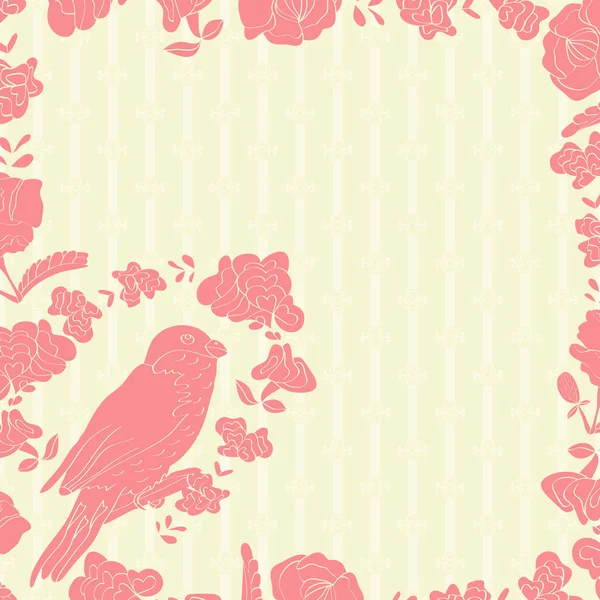 Achtergrond, textuur, achtergrond, frame met bloemen, vogels. Roze kleur. Silhouet. Doodle. — Stockvector