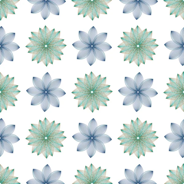 Blue and green flowers on a white background. Wallpaper seamless. Plain. — Stock Vector