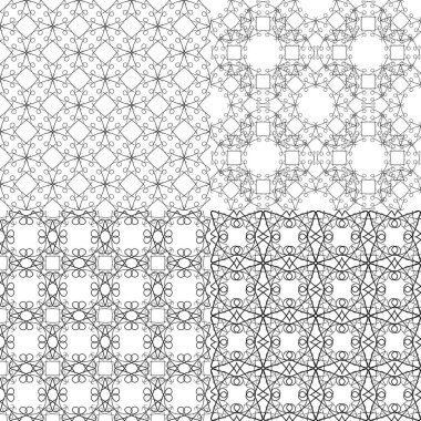 Ayarlayın. Siyah beyaz görüntü. Sorunsuz. Desen, geometrik şekiller, süs. Soyut. Ayarla