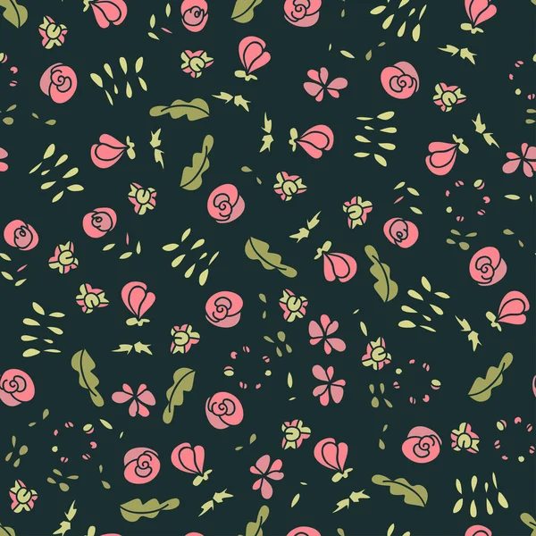 Achtergrond, textuur, wallpaper. Kleine bloemen op een donkere achtergrond, naadloze. Roze bloem. Schets. — Stockvector