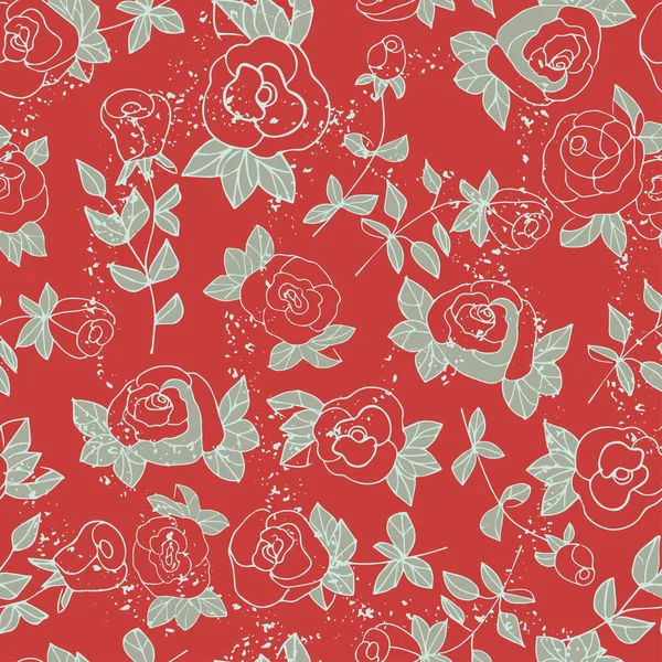 Achtergrond, wallpaper, textuur. Rose op een rode achtergrond. Naadloze. Schets. — Stockvector