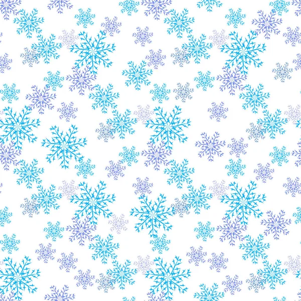 Flocos de neve azuis sobre um fundo branco. Papel de parede, textura, fundo. Sem emenda . — Vetor de Stock