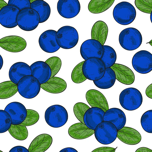 Blaubeeren. Beeren, Blätter. Hintergrund, Tapete, Textur, nahtlos. Farbe — Stockvektor