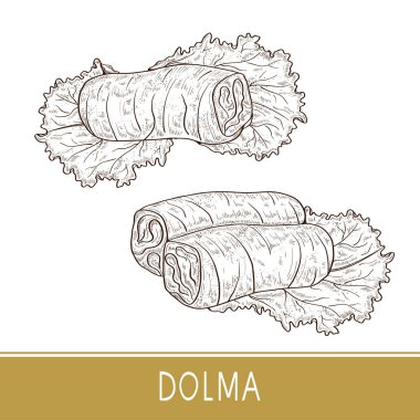 Dolma. Food. Leaf, salad. Sketch. Set. clipart