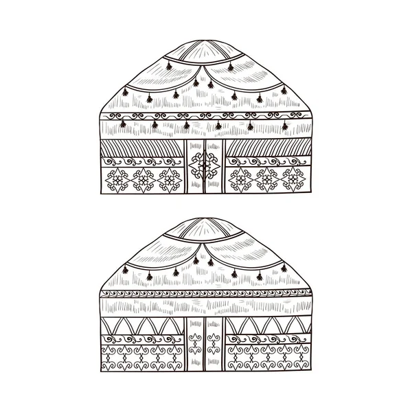 몽고 유목민의 천막입니다. 주택. 모노. 밑그림입니다. 설정. — 스톡 벡터
