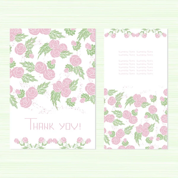 Ein Satz Karten mit Blumen. Vorlage. rosa und grün. Ausschreibung. Schön. Vorlage. Es kann als Gruß verwendet werden, als Einladung zu einem Hochzeitstag. Geburtstag, Valentinstag. Danke. Skizze. — Stockvektor