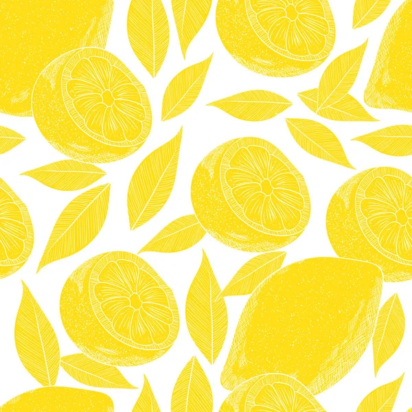 Lemon. Fruit. Wallpaper, seamless. Yellow pattern on white background. Silhouette. — Stock Vector