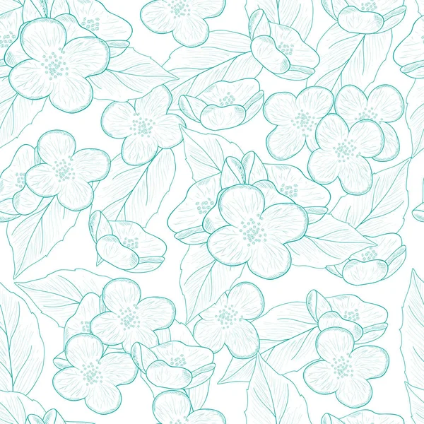 Jasmine. Flowers. Background, wallpaper, seamless. Sketch. Monochrome — Stock Vector