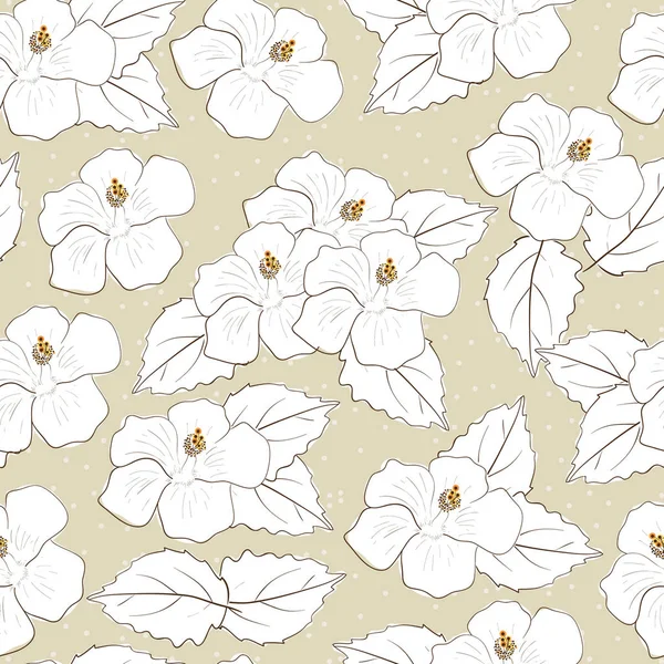 히 비 스커 스입니다. 배경, 벽지, 텍스처, 완벽 한입니다. 베이지색 바탕에 하얀 꽃입니다. 스케치. — 스톡 벡터