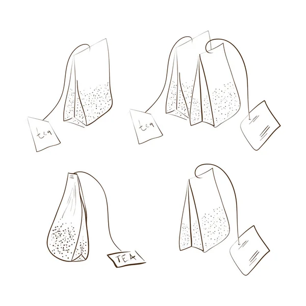 Tea bag. Set. Sketch. Plain pattern. — Stock Vector