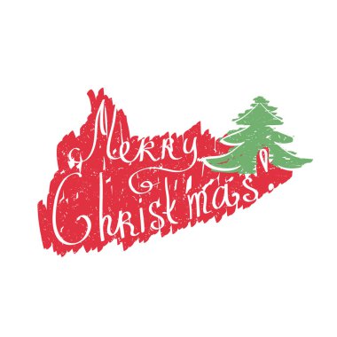 Kırmızı zemin üzerine beyaz yazıt. Mutlu Noeller. Vektör. Noel ağacı görüntüsünü.