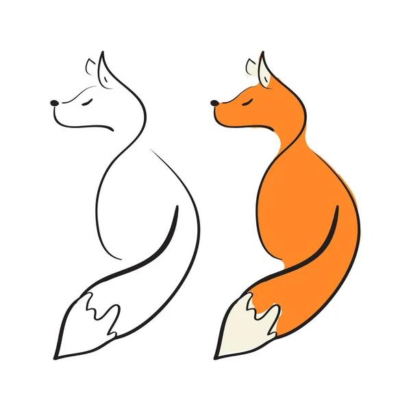 Un renard. Doodle. Signe, symbole, logo. Image et couleur noir et blanc. Sur fond blanc . — Image vectorielle