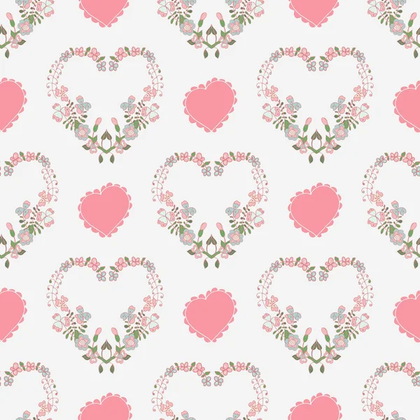 Hintergrund Herz aus Blumen. nahtlos. rosa. Skizze. es wird für Verpackungen, Grußkarten, Einladungen verwendet. — Stockvektor