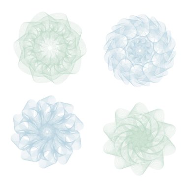 Guillochlu. Bir koruyucu tabaka kullanılabilmesi için sertifika, diploma, banknotlar için. Ayarlayın. Beyaz bir arka plan üzerinde. Yeşil ve mavi