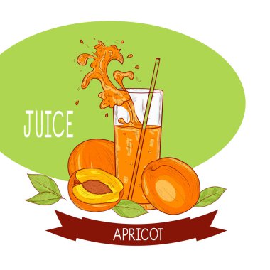 Kayısı suyu. Cam, sprey. Kroki. Menü, poster, kartpostal.