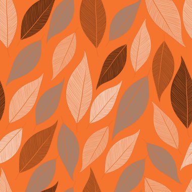 Yaprakları, sonbahar. Turuncu arka plan ve renkli yaprakları. Duvar kağıdı, doku, sorunsuz. Şablon.
